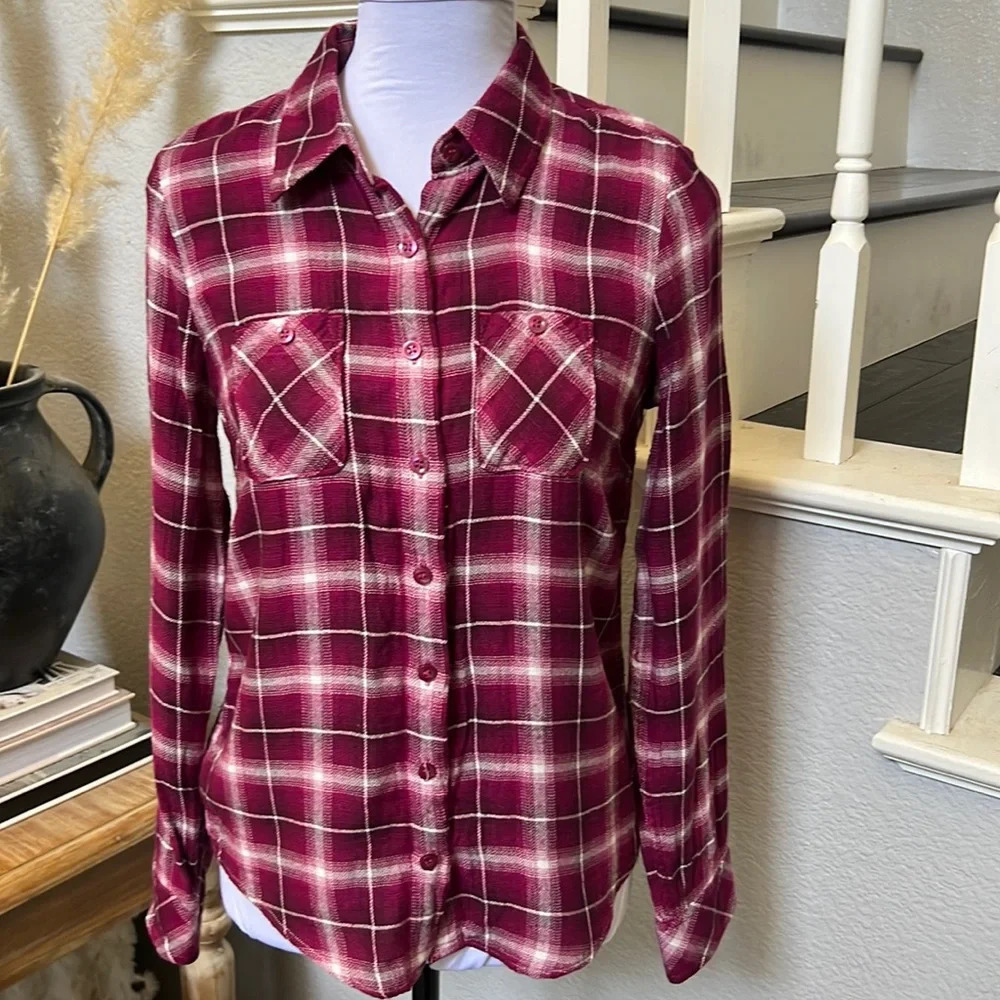 BCBGeneration Plaid Button Up Flannel Western Top